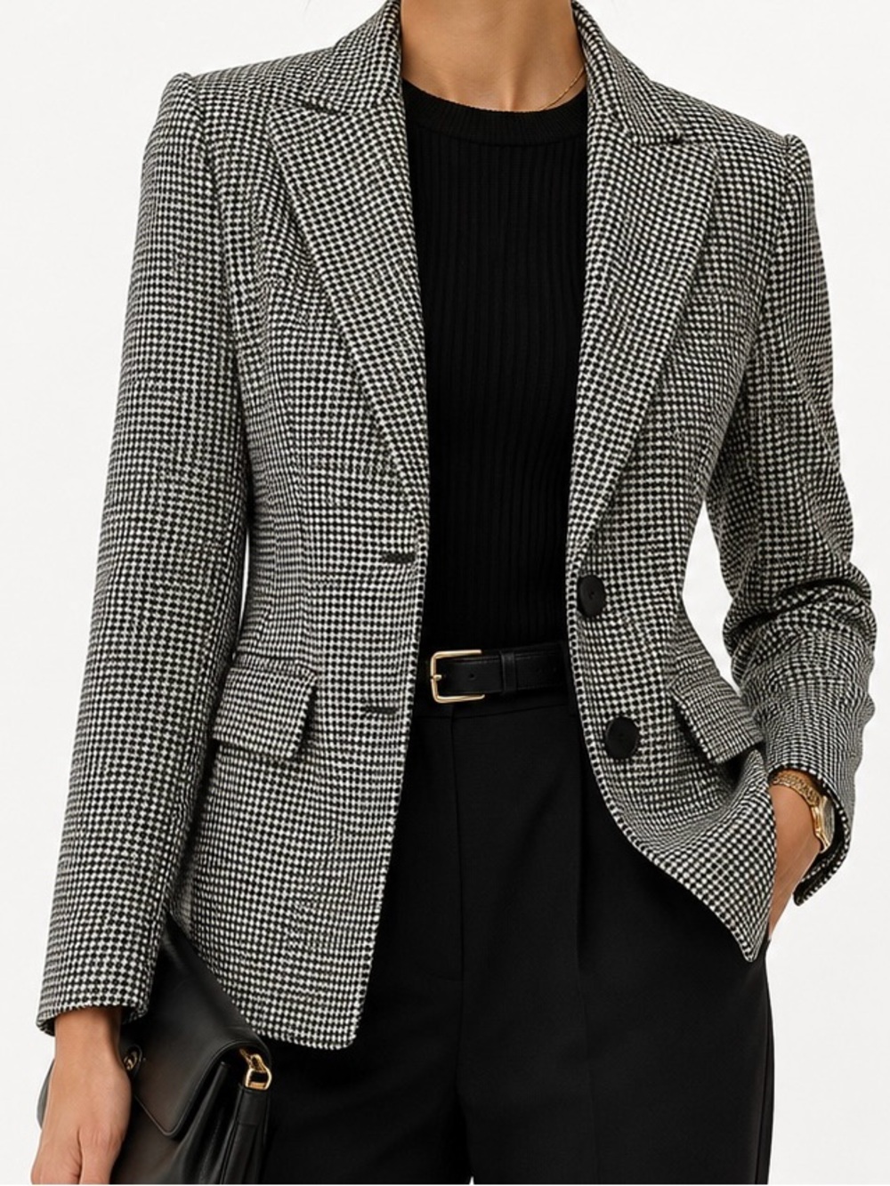 ASTR The Label Houndstooth Wool Blend Tailored Blazer Jacket XS Black White